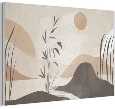 Akoestisch wandpaneel 60x40 cm - Vilt schilderij Japandi - Landschap - Beige - Akoestische panelen - Geluidsdempende wanddecoratie - Geluidsisolatie woonkamer - Muurdecoratie geluidspanelen