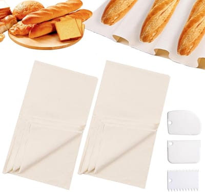 Famanu – Linnen deegdoek voor brood en gebak - 45 x 75 cm bakkerslinnen van katoen - herbruikbare strudeldoek met deegschraper