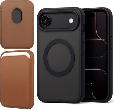 Hoesje + Pasjeshouder geschikt voor iPhone 17 Air - Portemonnee geschikt voor MagSafe - Magnetisch - Pasjes Houder - Creditcardhouder - Bruin