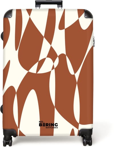 NoBoringSuitcases.com® - Koffer groot - Reiskoffer lichtgewicht - Bruin met witte abstracte vormen - Rolkoffer met 4 wielen - Grote trolley XL - 98 liter bagage
