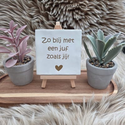 Robuust Wenstegeltje – Zo Blij met een Juf Zoals Jij – 10 X 10cm – Juffen bedankje – Einde schooljaar – Afscheid juf – Juf Cadeau – Trendy – Afscheid – Bedankje – Zomaar – Verjaardag