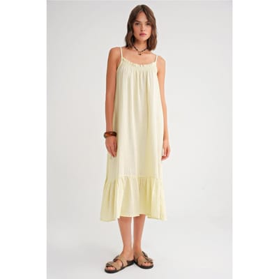 Midi Mousseline Jurk met Rimpeldetail