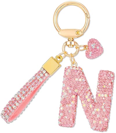 Dailygoods- Sleutelhanger Roze - Glanzende Letterhanger - Hartvormige Hanger - Dames/Meisjes - Premium Vergulde Legering - Accessoire voor Tas - Sleutelhangertje