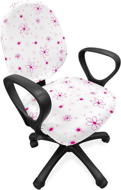 ABAKUHAUS lente kantoorstoel overtrek, patroon met bloemen, decoratieve beschermhoes gemaakt van stretchstof, magenta fuchsia wit