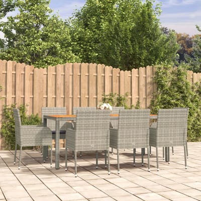 vidaXL - 9-delige - Tuinset - met - kussens - poly - rattan - grijs