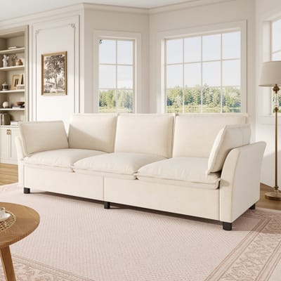Comfortabele 3-ZitsBank, XXXL 3-Zits Bank Met Chenille Stof, Cloud Soft Comfort, Metalen Frame, Zachte Bekleding, Met 2 Armleuningkussens, Moderne Bank Voor Woonkamer, Slaapkamer En Appartementen,Beige