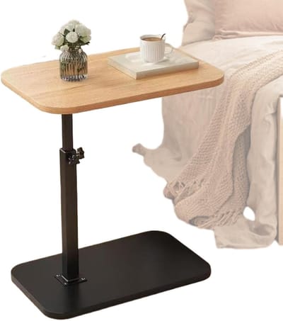 Bijzettafel C-vorm - Banktafel dienblad - Snack en werk - 360 graden draaibaar - 45-80 cm hoogte - Houtkleur