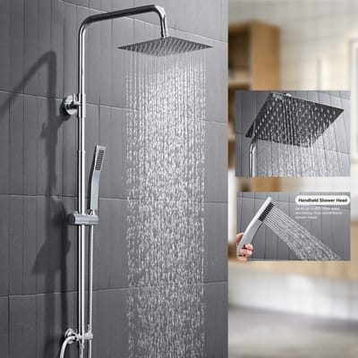 Auralum® Douchesysteem Met Omstelling - Vierkant Doucheset - Regendouche en Handdouche - 8 inch Douchekop - Verstelbare Hoogte 72-110 cm - Chroom