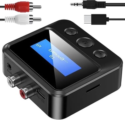 Draadloze Audio Adapter met Bluetooth 5.3, 2-in-1 Ontvanger en Zender, Laag Latentie Schakelaar voor TV en Stereo met 3.5mm AUX, Optisch en RCA Aansluiting