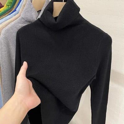 Dames Coltrui Herfst Dames Hoge Hals Gebreide Trui Mode Pullovers Zwart Wit Lange Mouw Slim Gebreide Kleding Dames Basis Tops Kleding S