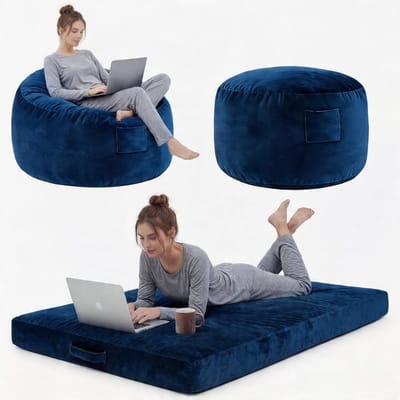 Grote 4-in-1 Omvormbare Zitzak & Loungebed - Met Traagschuim Vulling en Wasbare Hoes - Zacht Flanel - 112x112 cm