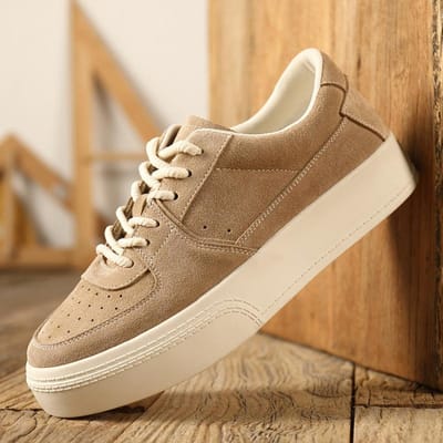 Nieuwe Herenschoenen Lente Nieuwe Niche Schoenen Heren Suède Leer Retro Casual Schoenen Alles-passende Dikke Zool Skateschoenen voor Heren en Dames 44 beige