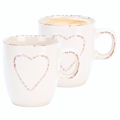 Siaki Koffiemokken set Heart - 2x - wit - 150 ml - mokken - met tekst - keramiek - giftset