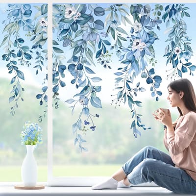 Dailygoods- Raamstickers Eucalyptus Bladeren - Raamdecoratie zonder boren - Raamstickers Planten - Raamdecoratie Vensterbank - Raamstickers Kind - Herbruikbaar PVC Materiaal