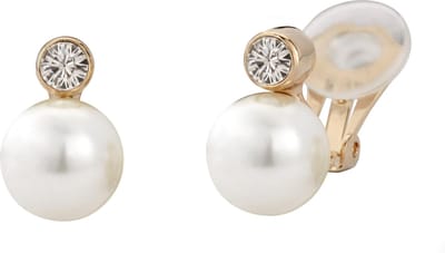 Traveller Clip Oorbellen - Oorclips Dames - Goudkleurig - Parels - 10 mm - Crème - Kristal - Preciosa Crystals - 113881