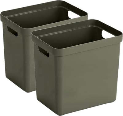 Sunware Opbergbox Sigma - 2x - kunststof - donkergroen - 25 liter - Opbergbakken/opbergers - 35 x 25 x 36 cm