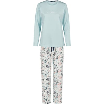 By Louise Dames Pyjama Set Lang Blauw Gebloemd - Maat S