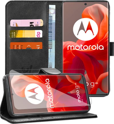 Hoesje geschikt voor Motorola Moto G85 - Screenprotector Volledig Dekkend Glas - Portemonnee Book Case Zwart
