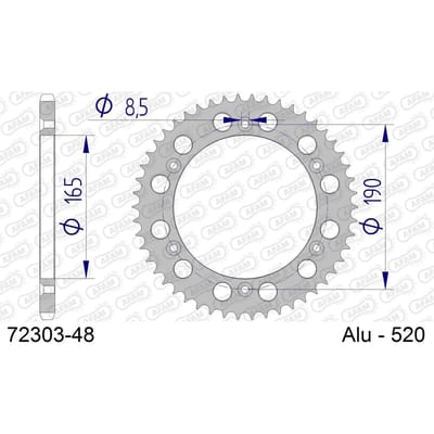 Aluminium tandwiel achter Afam 520 48 dents