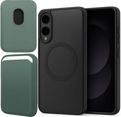 Hoesje + Pasjeshouder geschikt voor Samsung Galaxy S25 Edge - Portemonnee geschikt voor MagSafe - Magnetisch - Pasjes Houder - Creditcardhouder - Groen