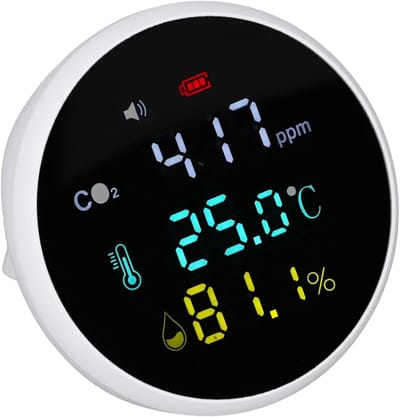 Luchtkwaliteitsmonitor - CO2 meter - Binnenklimaat Controleren - Realtime Meting - 11x11x6 cm - Zwart