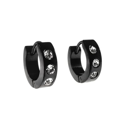 ∅13mm x 4mm Oorringen Unisex - Zwarte PVD-Coating RVS - Oorringen met Drie Zirkonias - Oorbellen Dames - Heren