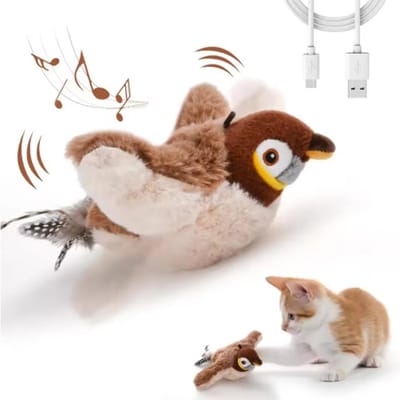 Gesimuleerde Vogel Kat Speelgoed Interactief Speelgoed Hond Oplaadbaar Piepend Flapperende Vogel(Niet Vliegen) Aanraakgevoelig Pluche Speelgoed Huisdier bruin