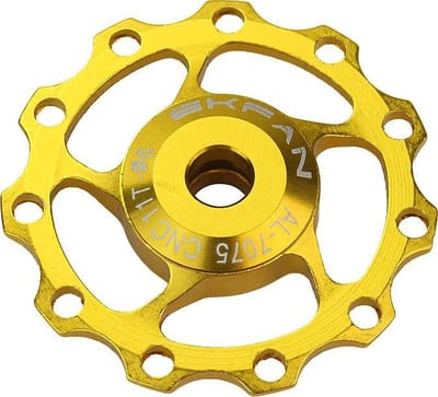 CNC Aluminium derailleurwieltje met kogellager - T11 - 7075 Alu - 1 stuk - Goud kleurig