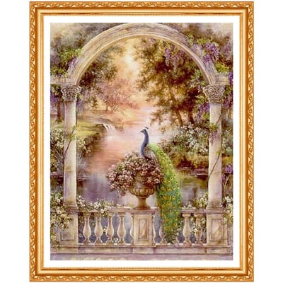 Diamond Painting Natuur Villa Bloemen Pauw Borduurwerk Rivier Bomen Landschap Bloemen Afbeelding 20X30CM brown