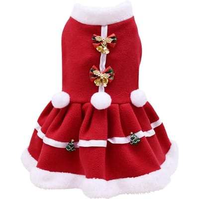 Kerstjurk voor honden Huisdier Herfst en Winter Warme Kleding Hond Meisjes Kostuum Rode Jurk Puppy Warm Fleece Rok voor Kerstmis 2XL red