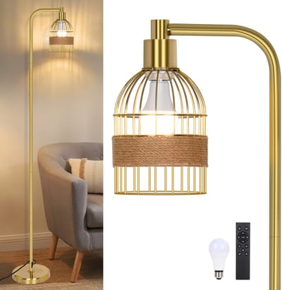 Rosnek Eenvoudige Gouden Vloerlamp (170 cm) - 3-Kleurenverlichting & LED Traploos Dimmen - Industriële Staande Lamp voor Woonkamer, Slaapkamer, Studeerkamer, Eetkamer & Kantoor