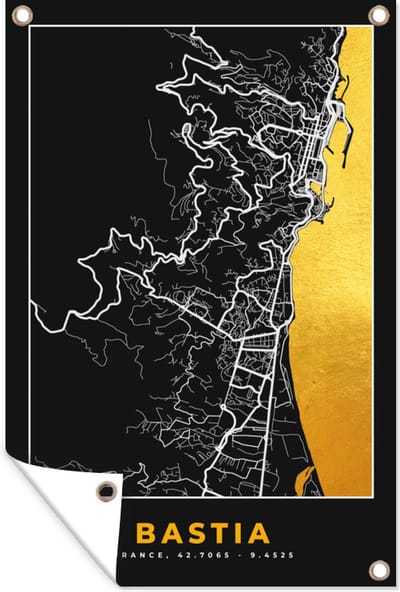 Muurdecoratie Bastia - Plattegrond - Frankrijk - Kaart - Stadskaart - 120x180 cm - Tuinposter - Tuindoek