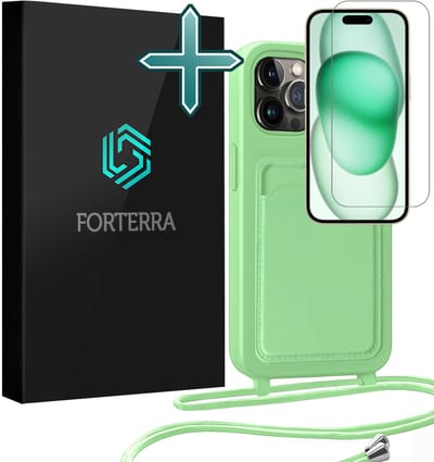 Hoesje Geschikt voor iPhone 14 Pro Pashouder Case Siliconen Hoes Met Koord Met Screenprotector - Hoes Geschikt voor iPhone 14 Pro Met Telefoonkoord Hoesje Back Cover Met Pasjeshouder - Groen