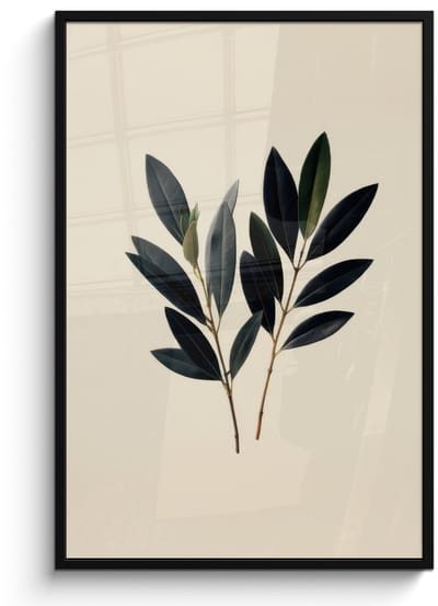 Poster in lijst - Fotolijst 80x120 cm - Posters - Ovaalvormige bladeren - Diep groen - Symmetrisch - Posterlijst zwart - Decoratie - Wanddecoratie woonkamer - Muurdecoratie slaapkamer