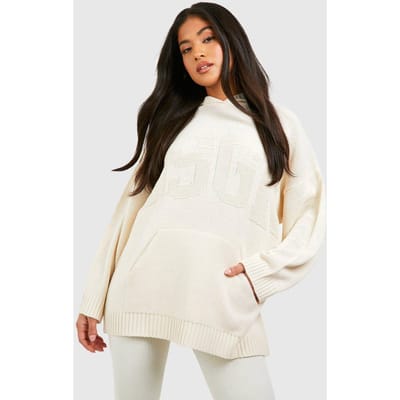 boohoo Dames Petite Dsgn Gebreide Hoodie | Creme | Maat: 34