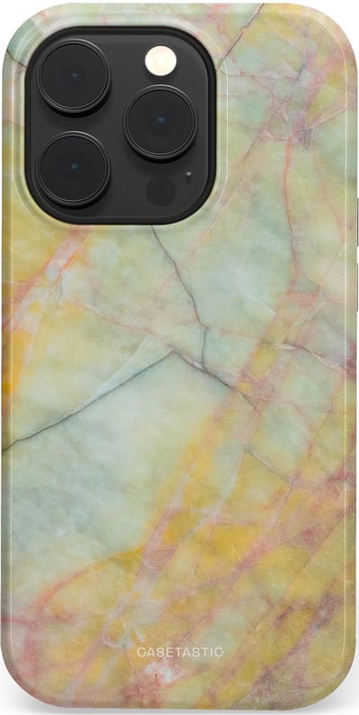 Casetastic hoesje geschikt voor Apple iPhone 14 Pro - MagSafe - Dubbellaagse bescherming - Zomer Marmer - Fashion Case - Mintgroen Geel