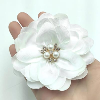 Chiffon Kant Bloemen - Stof Applicaties - Doe-het-zelf Knutselen - Met Strass Steentjes - 71 cm - Wit