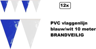 12x PVC vlaggenlijn blauw-wit 10 meter BRANDVERTRAGEND - Themafeest Gala festival verjaardag evenement party Brandveilig keurmerk