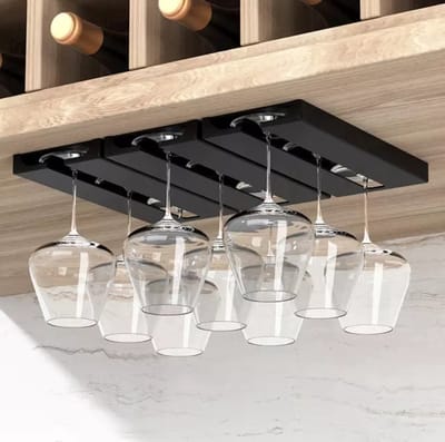 BlueTime® Wijnglazenhouder Hangend - 3x3 Rijen Ophangrek voor 9 Wijnglazen - 25×11cm Wijnglas Houder - Wijn Rek Muur - Glazen, Flessen & Bar Accessoires - Zwart