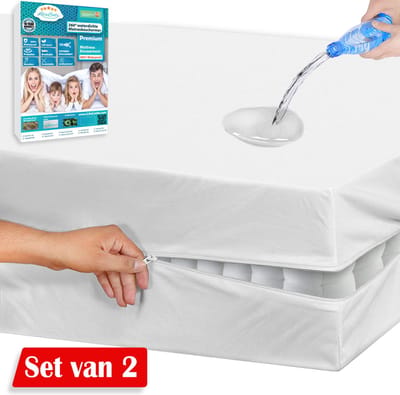 Luxe Waterdichte Matrashoes Met Rits (set van 2) - Matrasvernieuwer 160 x 200 cm - Anti Bedbug - Allergie, Huisstofmijt en Antibacteriële - 100% Waterdichte en Bedwantsbestendige Matrasbeschermer Molton - Ritssluiting - Dikte 15 cm 160x200 cm