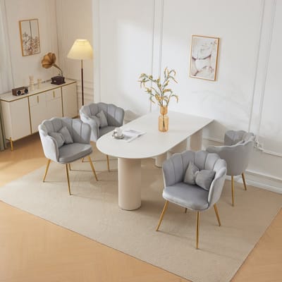 OKWISH Eetkamerstoelen - 62x54,5x77 cm - Set Van 4 Stoelen Met Bloemvorm Rug En Armleuningen - Fluweel - Grijs
