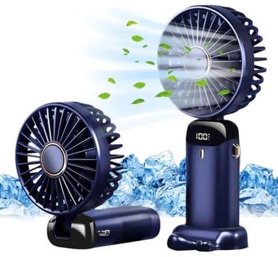 fan-Mini draagbare USB-ventilator, kleine zakventilator, 5 windsnelheden, met voet, opvouwbare bureauventilator, geschikt voor kantoor en buitengebruik, donkerblauw.