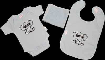 Kraamcadeau -blauw - olifant - slab - spuugdoek - romper - maat 62/68.
