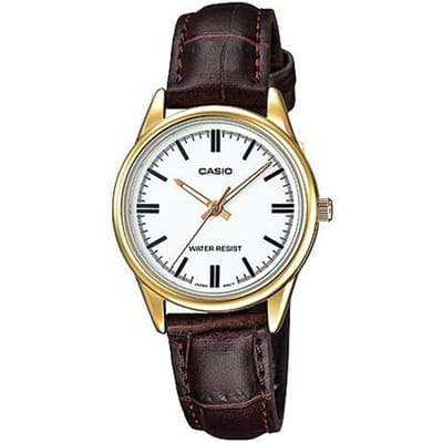Casio Série STANDARD Série Pointer Rétro Classique Étanche Mouvement Quartz Bracelet en Cuir Montre Japonaise et Coréenne Montre pour Femme LTP-V005GL-7A blanc