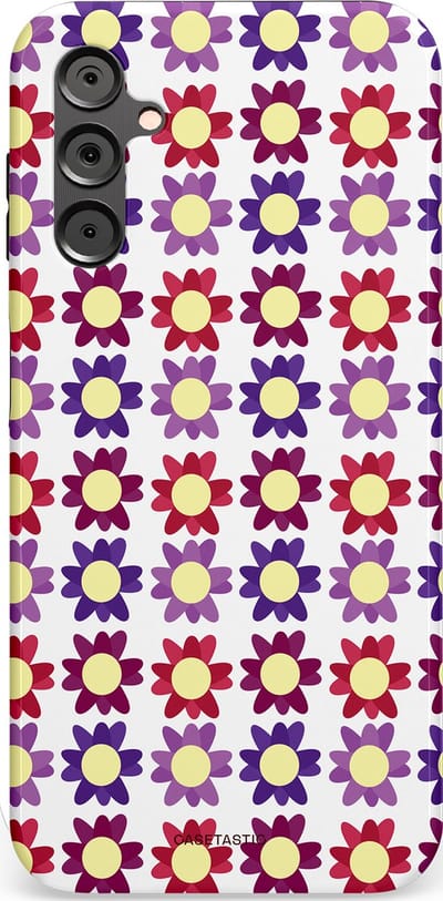 Casetastic Hoesje Geschikt voor Samsung A14 (5G/4G) - Stijlvolle Beschermende Duo-layer Case - Rood Paarse Roze Madelief Bloementjes