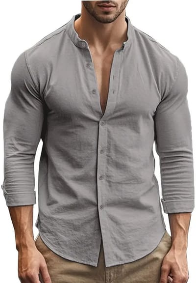 Livano Linnen Blouse Heren - t shirt - Polo - Overhemd - Shirt - Zomer - Ibiza Stijl - Grijs - Maat L