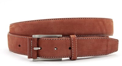 Brique kleurige nubuck riem - Heren riem - 3.5 cm breed - Leer - Jeans riem - Verstelbaar - Maat 90
