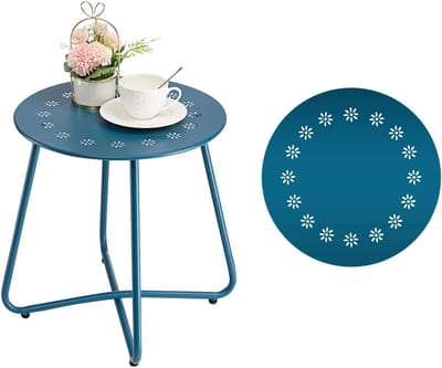Weerbestendige Stalen Buitentafel met Bloemmotieven - Kleine Ronde Tuin- en Balkon Tafel