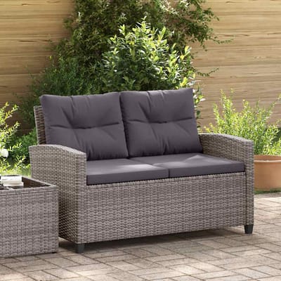 vidaXL - Tuinbank - 2-zits - met - kussens - 124 - cm - poly - rattan - grijs
