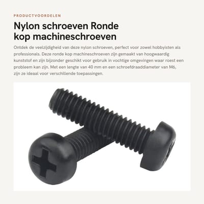Dailygoods - Nylon schroeven - Ronde kop machineschroeven - 30 stuks zwart - M6x40mm - Kunststof schroeven - Ideaal voor diverse toepassingen - Voor h...